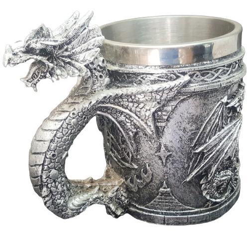 Taza De Dragon Got En Acero Y Resina Color Silver