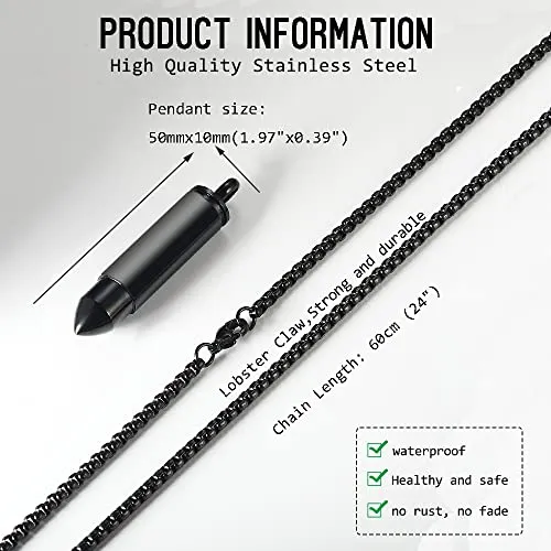 Collar De Urna De Bala Para Cenizas, Cadena De Caja De Acero