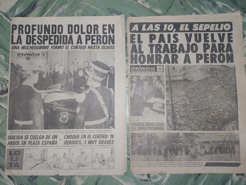 2 Diarios Cronica 1 Y 6 - Muere El Gral Peron - Año 1974