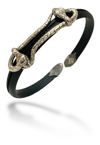 Pulsera Plata925 Para Hombre, Caucho 2 Viboras Estambul Joya Diámetro 8 Cm