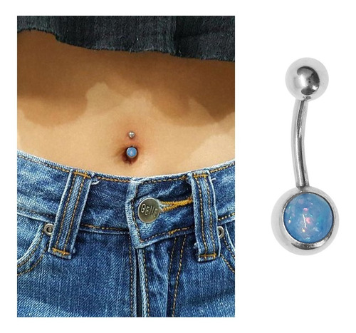 1 Piercing Ombligo Acero Quirurgico Con Opalo Colores Color Celeste