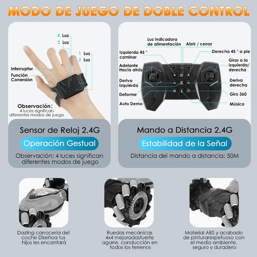 Juguete Carro Control Remoto Coche Gesto Sensor Música 1:14 Color Gris Personaje Rc & Inducción