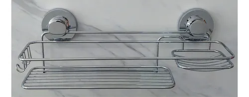 Soporte cromado para champú y jabón con ventosa