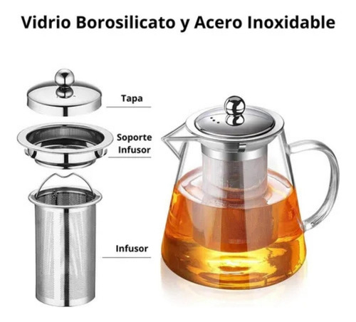 Tetera De Vidrio Grande Con Infusor Acero Inox