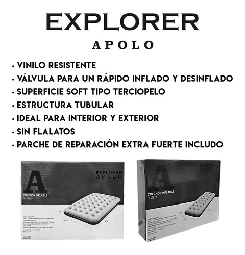 Colchon Inflable 2 Plazas Camping Vinilo Resistente Apolo