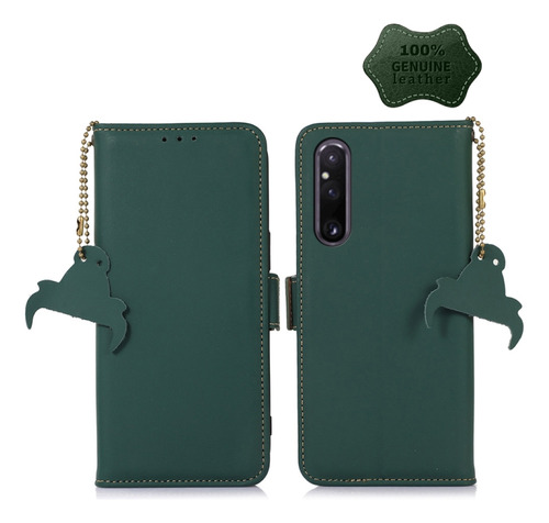 Funda De Teléfono De Piel Rfid Verde Para Sony Xperia 1 V