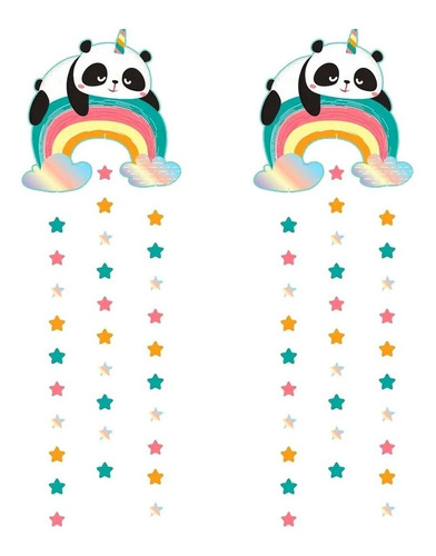 Banderin Guirnalda Banner Oso Panda Arcoiris 30x90cm X 2unid