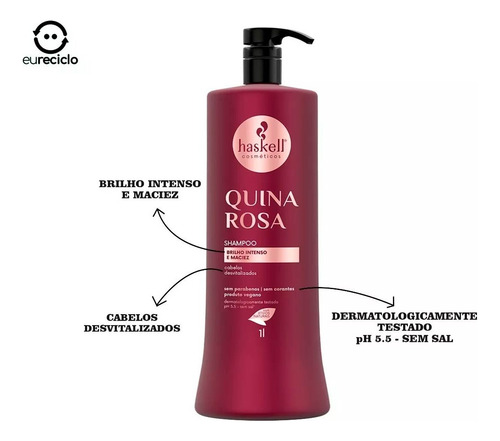 Kit Haskell Shampoos 1 Litro - Tutano, Mandioca E Quina Rosa