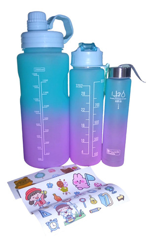  Botellas De Agua 3 En 1 + Stickers 