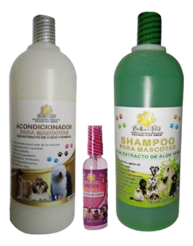 Combo Shampoo Para Mascotas X1 Litro+ Acondicionador +loción