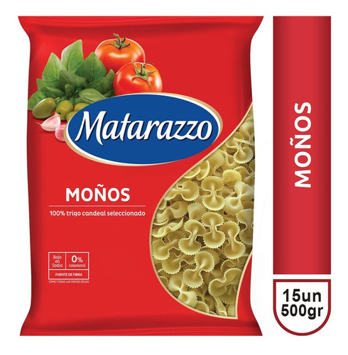 Pack Fideos Matarazzo Moños Mediano 500 Gr X 15 Unidades