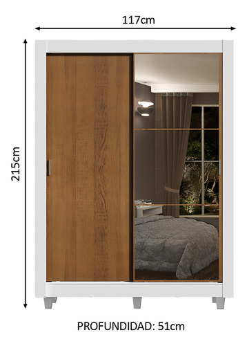 Ropero Closet Madesa Dallas Plus 1 Espejo Con Pies Bm 01 Color Blanco/marrón
