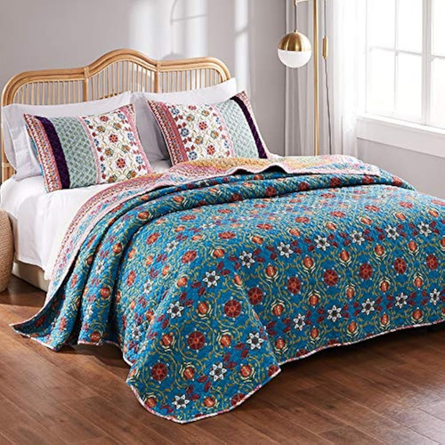 Juego De Ropa Cama Acolchada 2 Piezas Matrimonial Multicolor