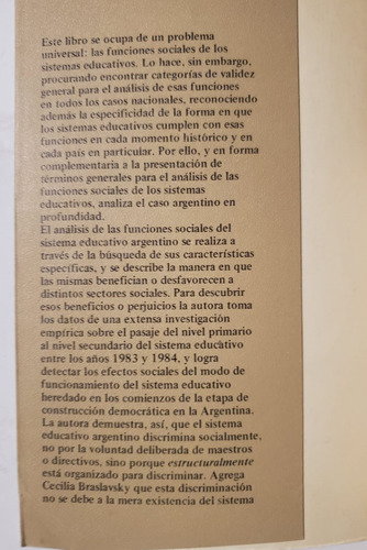 La Discriminación Educativa En Argentina Cecilia Braslavsky (Usado)