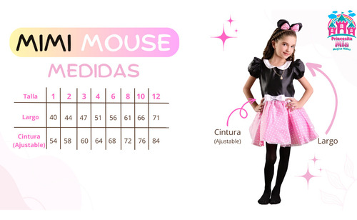 Disfraz Minnie Mimi Mouse Rosa Para Niña Talla 10 - 12 Incluye Pantimedias Y Diadema Con Orejitas