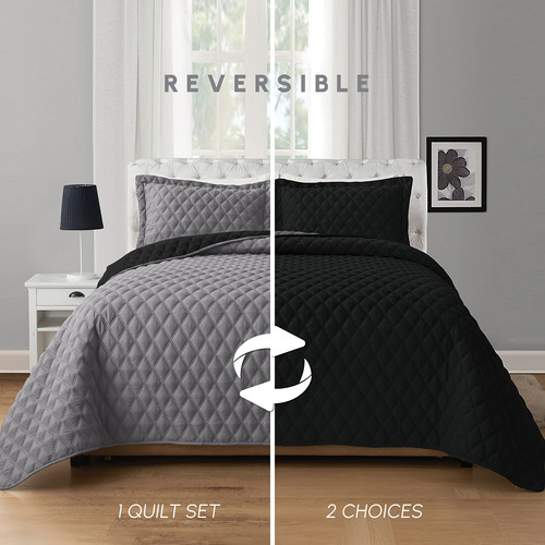 Juego De Colcha Reversible 3 Piezas Acolchada Ultra Suave