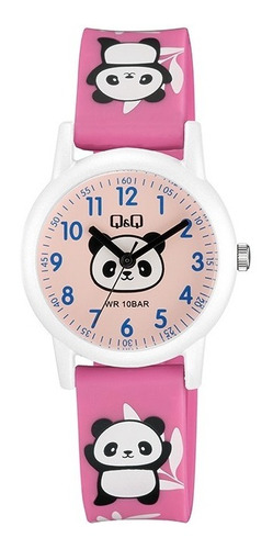 Reloj Q&q Infantil Oso Panda Números Manecillas Rosa De Niña