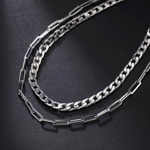 Imagen 10 de 10 de Cadena Cubana Eslabones Hombre Collar Doble Acero Plata 8mm