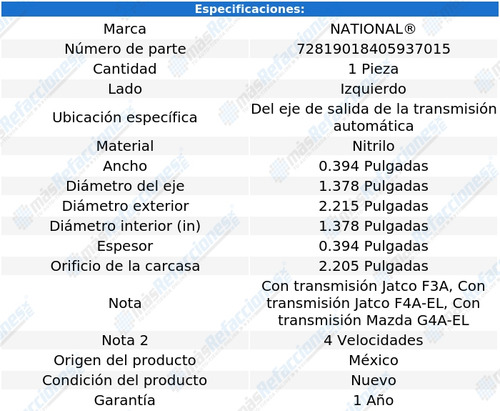 Retén Eje Salida T/ A Izquierdo 323 86 Al 95 National