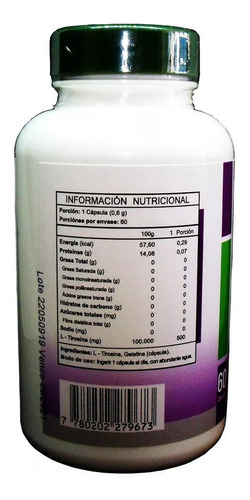 L- Tirosina 2 Fcos 2 Meses 120 Caps 500mg Fatiga - Depresion Sabor Neutro