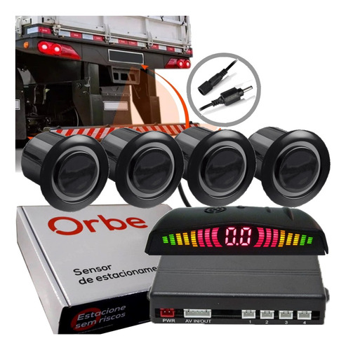 Sensor Estacionamento Ré 4 Pontos 24v Cabo 18mts Orbe