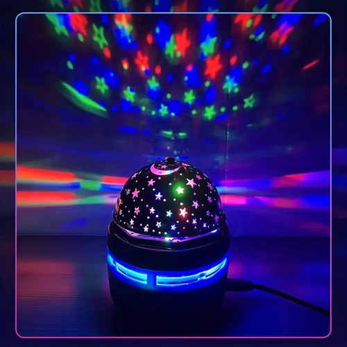 Lámpara Proyector Led Infantil 360° Estrellas Usb Negro Azul