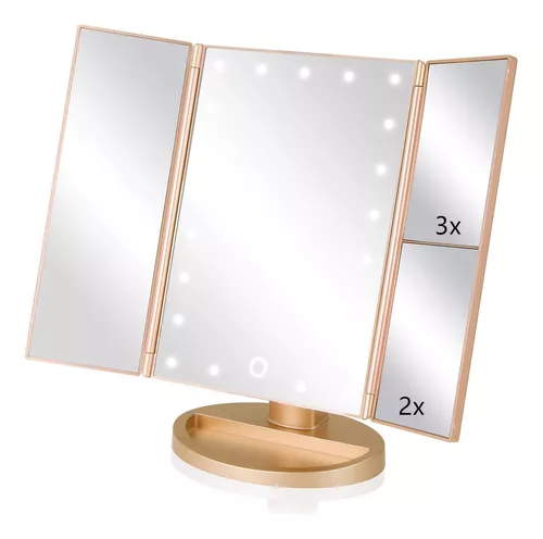Espejo De Maquillaje De Tocador Iluminado De Tres Pliegues Con Aumento De  3X