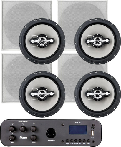 Kit Som Ambiente Sa10 + 4 Arandelas Top Escola Casa Barzinho Cor Quadrada Branca Potência De Saída Rms 30 W