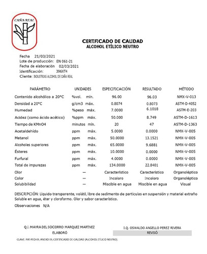Imagen 6 de 12 de Alcohol 20 Litros, Etílico 96° Puro De Caña Potable