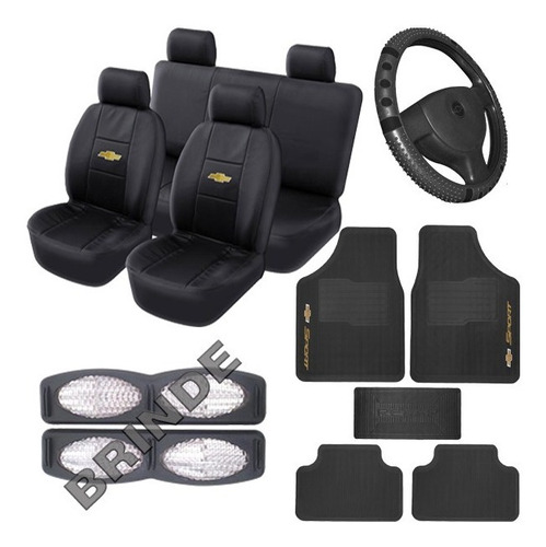 Kit Capa Couro Banco Carro Tapete Volante Chevrolet + Brinde