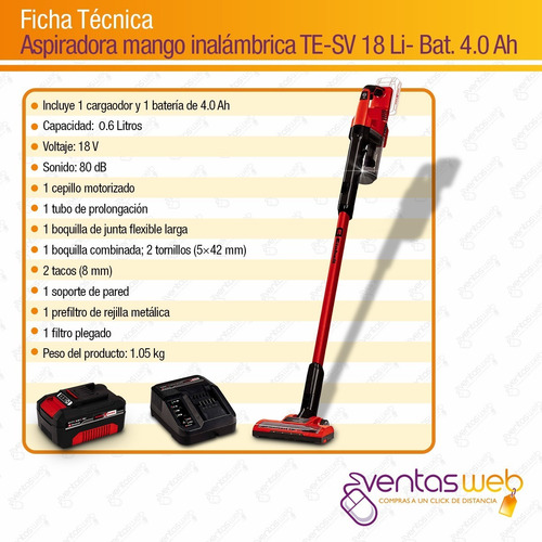 Imagen 9 de 10 de Aspiradora Inalambrica Mano Einhell Hogar Auto Bateria 4 Amp