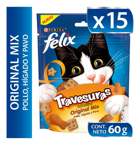 Felix Gato Travesuras Original Mix 60g Pack 15 Unidades