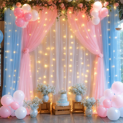Cortinas De Tul Rosa Y Azul Con Luces Para Decoración De Eve Color