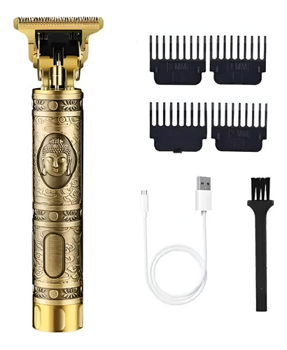 Máquina De Barbear Cortar Cabelo Sem Fio Dourada Buda Tipo C
