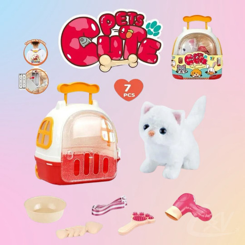 Gatito Electrónico Mascota Interactiva + Casita Y Accesorios