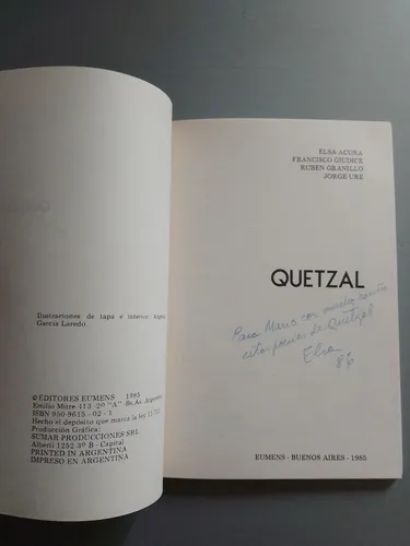 Quetzal - Elsa Acuña - Giudice - Granillo - Ure - Dedicado (Usado)