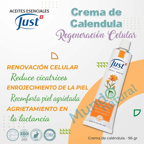 Imagen 2 de 8 de Swiss Just Crema Calendula 100g Producto Original Y Sellado