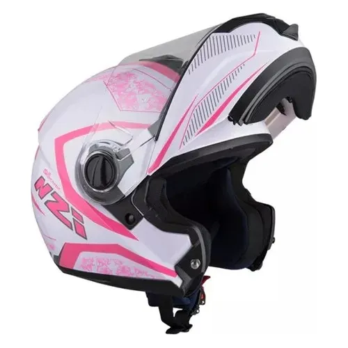 Casco Moto Rebatible Nzi Flippy Flower Power Blanco Rosa Rpm