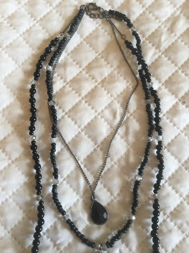 Colar Camadas Longo Choker Cristal Crucifixo Preto E Metal