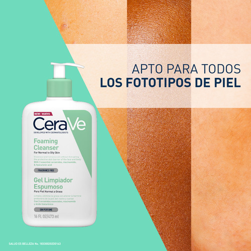 Gel Cerave Limpiador Espumoso Piel Normal A Grasa Sin Perfum