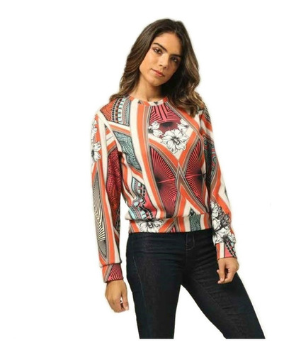 Blusa Manga Longa Neoprene Estampada Be Red 401200009