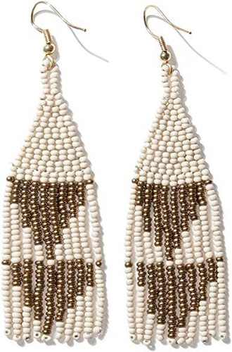 Ink+alloy Women's Fringe Seed Bead Dangle Earrings Handmade