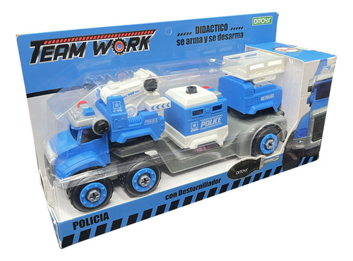 Team Work 3 En 1 Camion Para Armar Didactico Ditoys Color Azul Personaje Policía