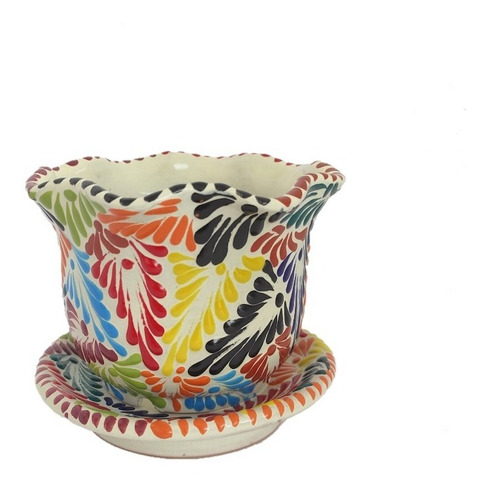Maceta Con Plato De 10cm Original De Talavera 1 Pieza