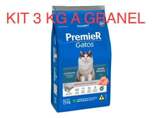 Kit 3 Kg Ração A Granel Premier Gatos Castrados Até 6 Anos
