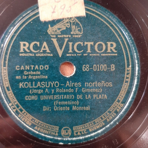 Pasta Coro Universitario De La Plata Rca Victor C169