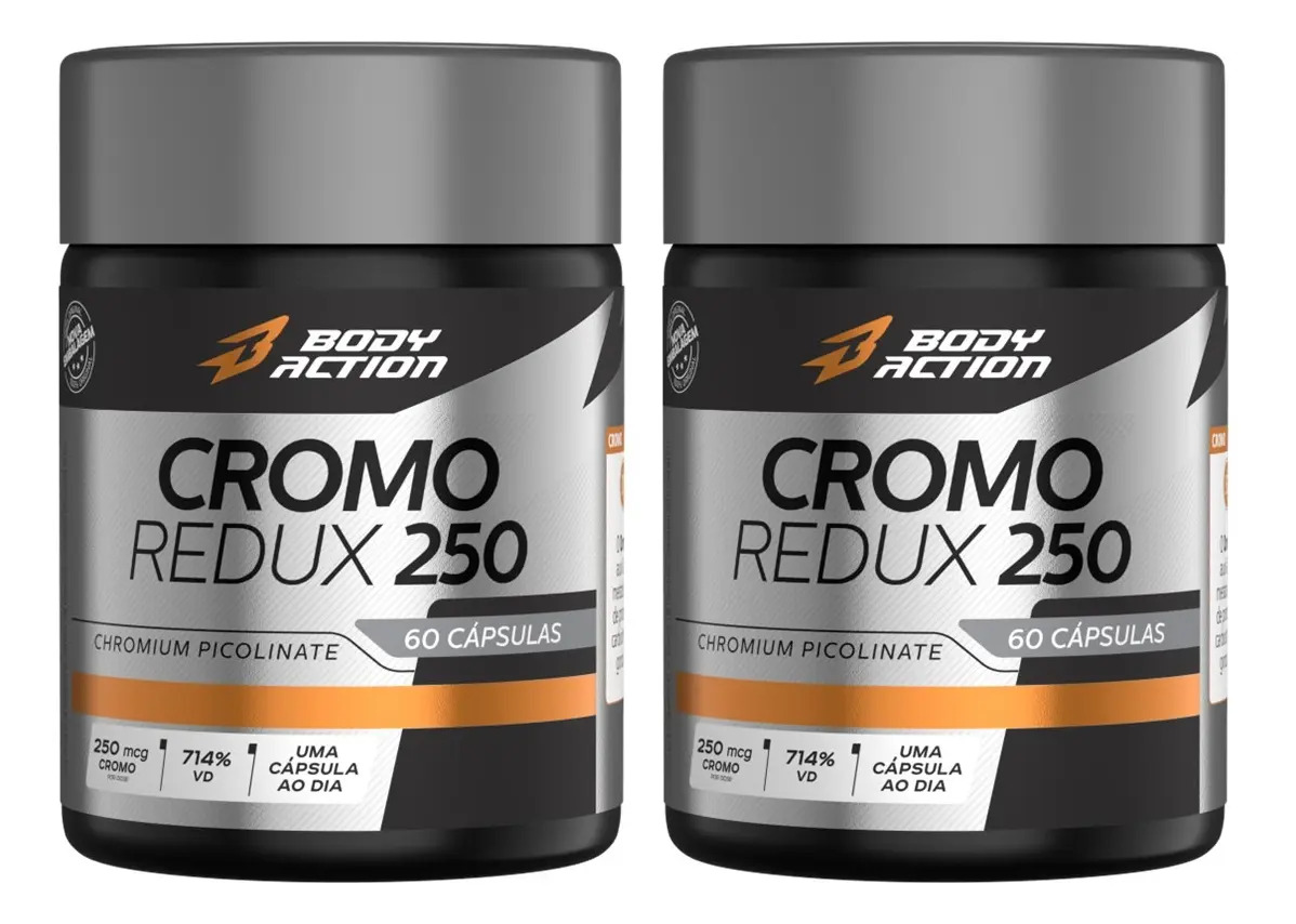 Kit 2x Picolinato Cromo 250mcg 4 Meses 1 Caps/dia Bodyaction Sem Sabor