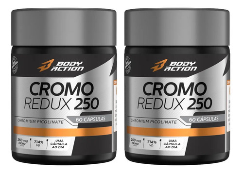 Kit 2x Picolinato Cromo 250mcg 4 Meses 1 Caps/dia Bodyaction Sem Sabor