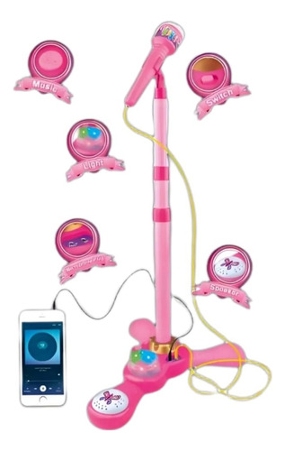 Microfono Pedestal Juguete Mp3 Con Luces Infantil Azul