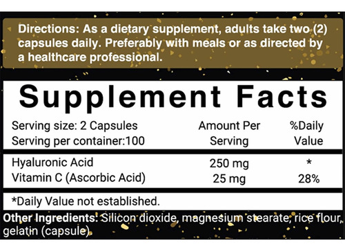 Ácido Hialuronico Premium 250mg (200 Cápsulas) + Vitamina C Sabor Sin Sabor